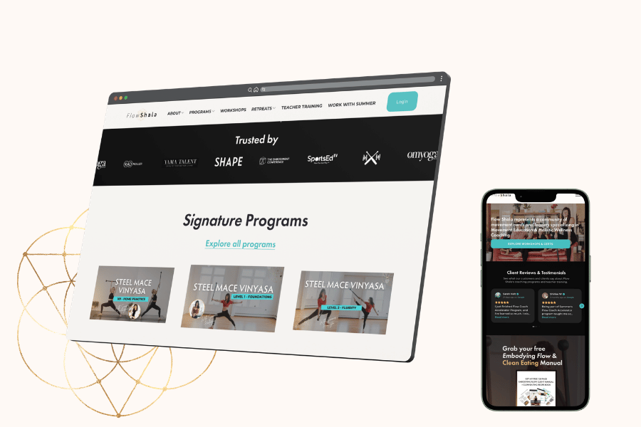 Flowshala Signature Programs website shown on desktop and phone