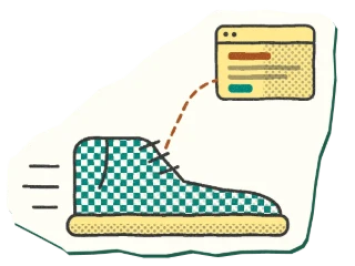Small halftone checkered sneaker sticker marking a BrandSprint project