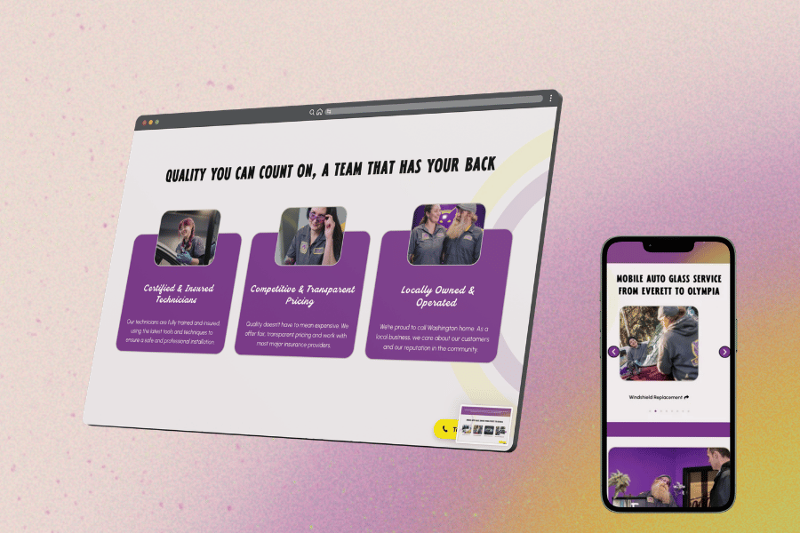 Good Dog Auto Glass services page shown on desktop and mobile